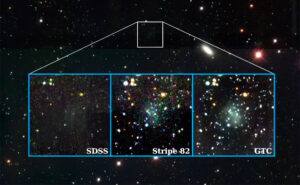 Image of the Nube galaxy through different telescopes. Credit: SDSS/GTC/IAC.